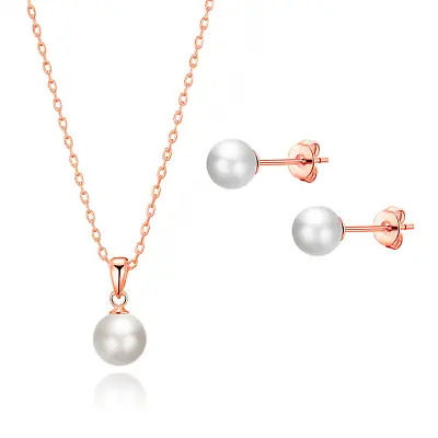 Buy Rose Gold Plated Shell Pearl Set • 11.99£