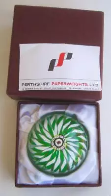 Buy Perthshire 1974 Christmas Robin Green White Crown Paperweight Art Glass Box Card • 172.63£
