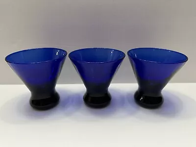 Buy Cobalt Blue Glasses Cocktail Lowball Stemless Barware Libbey 1990s Vintage Set 3 • 24.01£