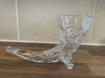 Buy Vintage Lead Glass Crystal Diamond Cut Cornucopia Horn Footed Vase 7” • 5£