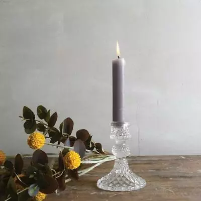 Buy Clear Glass Harlequin Candlestick Vintage Dinner Taper Candle Holder, 8x10cm • 8£