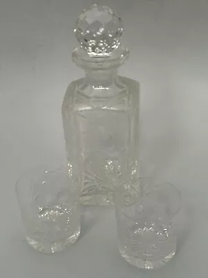 Buy Glass Crystal Decanter Bottle With Stopper & Matching Tumblers X2 Floral   #LH • 9.99£