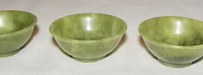 Buy Set Of 4 Vintage Hand Carved Natural Jade Miniature Tea Bowl Cups - Flared Shape • 18.03£