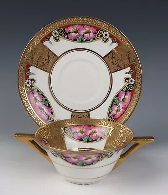 Buy Amazing Limoges France Gold Encrusted & Flowers Art Deco Bouillon Cup Saucer #2 • 42.97£