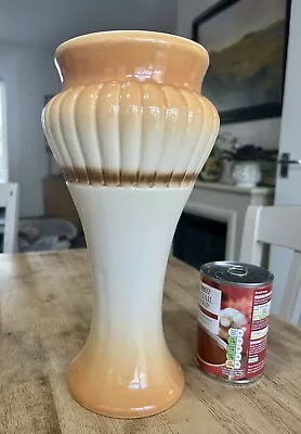 Buy Large Art Deco Ribbed Ceramic Vase Autumn Colours Orange Brown Cream 31cm Tall • 19.95£