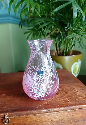 Buy VINTAGE CAITHNESS ART GLASS BUD VASE ~ PINK & WHITE SPECKLE SWIRL With STICKER • 12.50£
