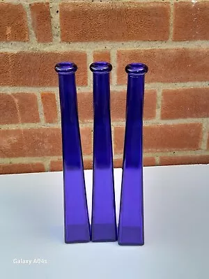 Buy Decorative Blue Glass Bottle Neck Vase-H-32cm • 13£