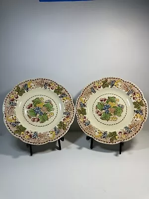 Buy Antique Woods Burslem English China Hyde Pattern 10 In Dinner Plates Set Of 2 • 10.09£