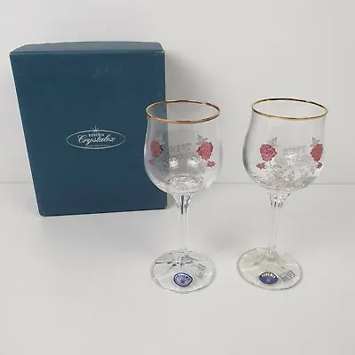 Buy Pair Vintage Bohemia Czech Crystalex Glass Wine Glass  Happy Anniversary  40th  • 19.99£