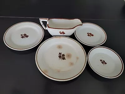 Buy Antique Alfred Meakin  Tea Leaf  Royal Ironstone Plate & Gravy Boat Set • 24.97£