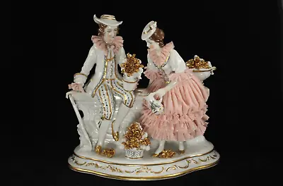 Buy Spectacular Muller Volkstedt Germany Dresden Lace Lg 7¼  Figurine Gold Flowers • 475.56£