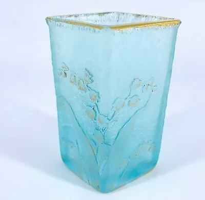 Buy Antique Daum Nancy Glass Aqua Blue Je Charme Tout Acid Etched Cameo Squared Vase • 550.05£