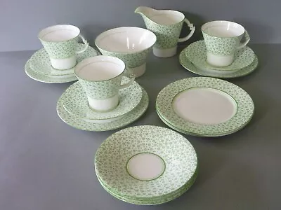 Buy Antique Royal Albert Green Spotted Trio Saucer Plate Jug: Deco Dotted Dotty 9260 • 6£