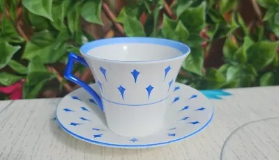 Buy Vintage Colclough Royal Vale Blue White Art Deco Shape Tea Cup Saucer 150ml  • 8£