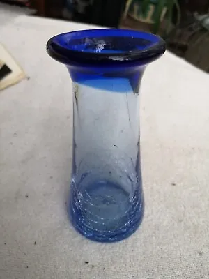 Buy Blue Glass Vase With Crazed Base • 5.50£