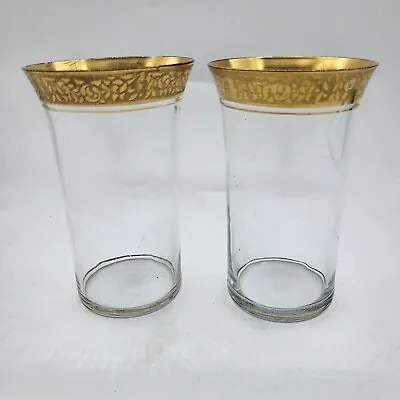 Buy Tiffin Franciscan Rambler Rose Gold Rim Flat Optic Tumblers Juice Glasses 1930s • 16.40£