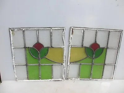 Buy Vintage Stained Glass Window Panels Old Art Nouveau Deco Antique 14.5 X15.5  • 50£