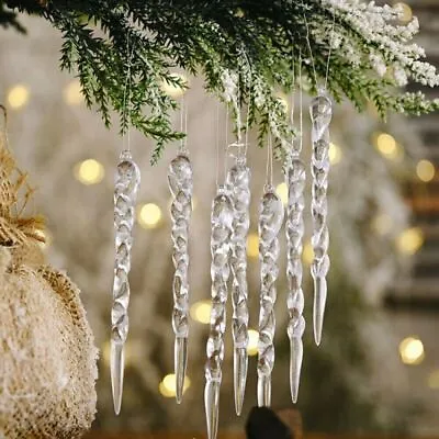 Buy Christmas Tree Clear Glass Icicle Ornaments Decoration Xmas Home Decor Set Of 24 • 8.53£