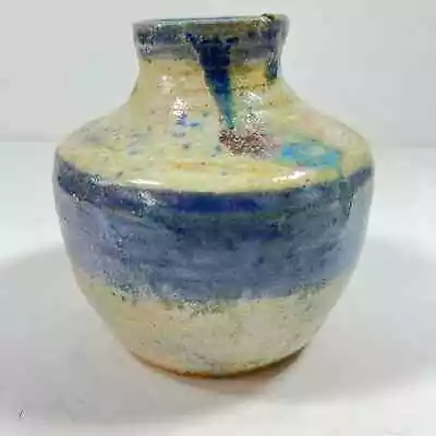 Buy Hand Thrown Glazed Pottery Art Vase 5” Gray Blue Signed • 14.29£