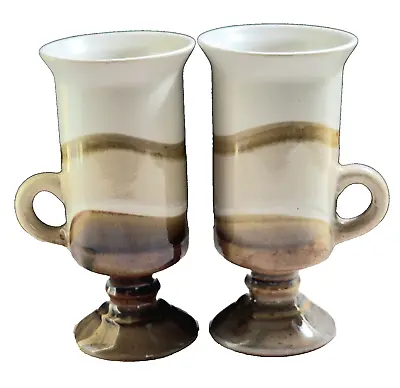 Buy Vintage Otagiri Stoneware Mugs Footed Pedestal Irish Coffee Cups Set Of 2 Brown • 23.98£