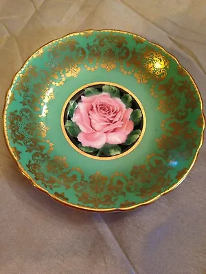 Buy Genuine Antique Paragon Fine Bone China Floral Saucer Green Gold Cabbage Rose • 40£