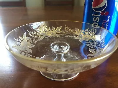 Buy Bohemian Squat Glass Stemware Intaglio Floral Engraved Gilt Rim Coupe Bowl Chip • 15.34£