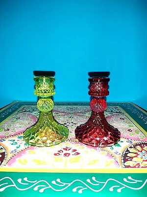 Buy Set Of  Two  Coloured Glass Candle Holders • 11.99£