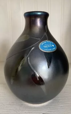 Buy POOLE Pottery ZEN Bud Vase 12.5 Cms Black Lustre Leaf Pattern New FREEPOST • 27£