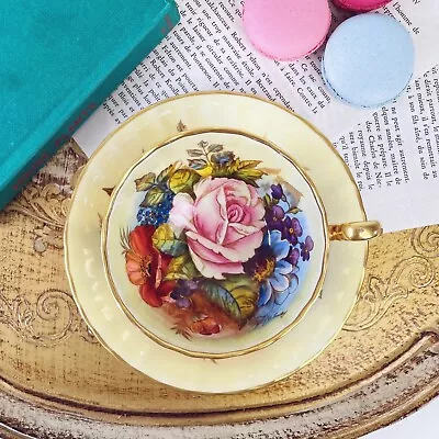 Buy Aynsley J A Bailey Signed Gold Teacup Handpainted Pink Cabbage Rose With Saucer • 450£
