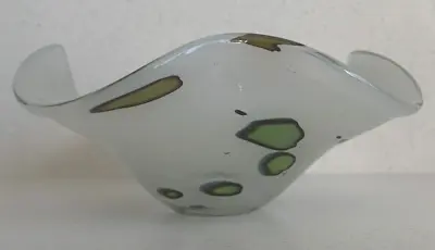 Buy Mdina Glass Maltese Art Glass Bowl Ashtray White With Green & Grey Spatters • 19.99£