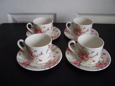 Buy Set Of 4 Cath Kidston Rose Cups & Saucers Exclusively By Queens Porcelain • 24£