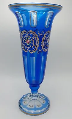 Buy Antique Moser Vase Bohemian Cobalt Cut To Clear Enameled Crystal 12 Inch SIGNED • 780.95£