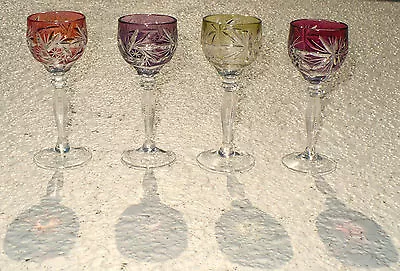 Buy Beautiful Set Of 4 Small Colorful Czech - Bohemian Crystal Wine Glasses • 138.29£