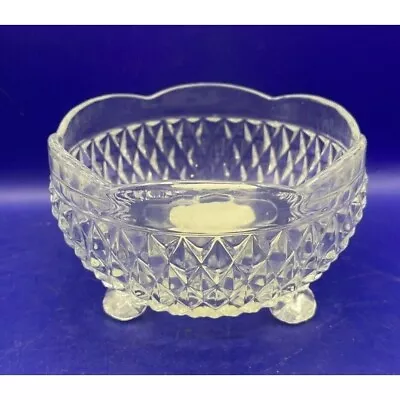 Buy VTG Clear Glass Diamond Point Pattern Scalloped Rim Footed Candy Nut Candle Bowl • 15.37£