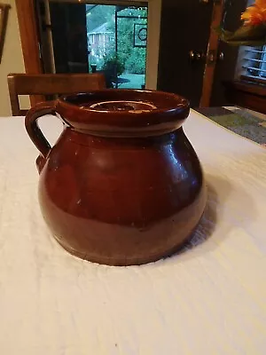 Buy Antique Primitive  Albany Slip Brown Glazed Stoneware 9  Bean Pot  • 41.47£