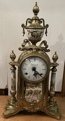 Buy Italian Imperial Brass & Porcelain Mantle Clock Franz Hermle - Working With Key • 250£