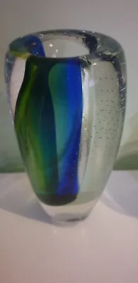 Buy Kosta BODA  GLASS VASE Signed Goran Warff Stunning Blue Green Controlled Bubbles • 165£