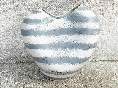 Buy Vintage German Studio Pottery Pinch Vase Grey And White Stripes • 34.99£