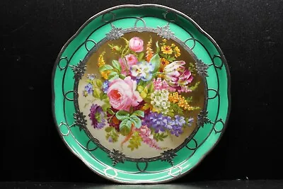 Buy French Sevres Style Flowers Plate With Silver Overlay Green-Ground, 19th Century • 1,889.99£