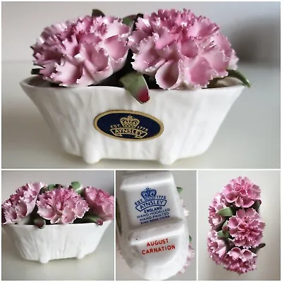 Buy Vintage AYNSLEY Bone China August Carnation Pink Flower Posy Bouquet Pot Basket • 12.90£
