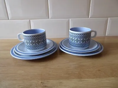 Buy Vintage Hornsea Blue Tapestry Pattern, Cup Saucer & Plate Trio X 2 • 12.99£