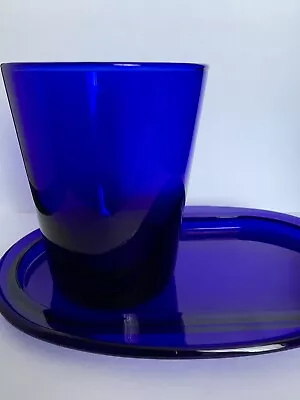Buy Cobalt Blue Plate & Drinking Glass Set Measures 4.25 X 3.5  & Plate 8 X 5.5  • 14.22£