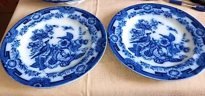Buy Pair Of Antique Ashworth Flow Blue Plates  26cm • 20£