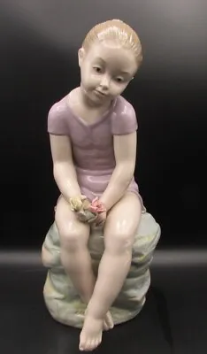 Buy  Lladro Nao Figurine 683 Youth Girl Sitting On Rock With Roses Flowers Perfect  • 149.99£