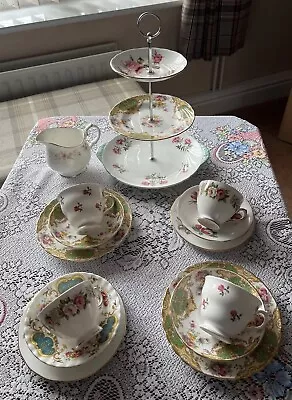 Buy Vintage China Mismatched Tea Set & 3 Tier Cake Stand Pretty Flowers • 28£