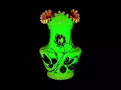 Buy Large Antique Victorian Custard Uranium & Pink Opaline Opal Glass Vase, Vaseline • 79.99£