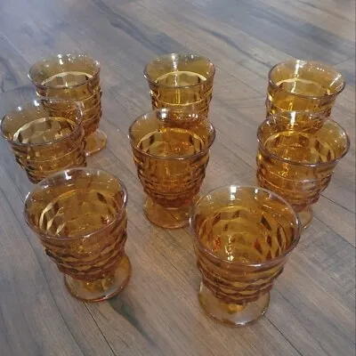 Buy Vintage 70's Indiana Glass Whitehall Amber By Colony Footed Tumbler Glasses (8) • 122.19£
