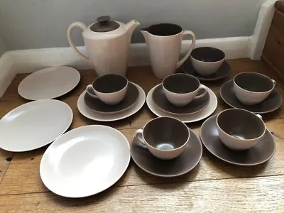 Buy Vintage Poole Pottery Mushroom And Sepia Coffee Tea Set Saucers Plates Pot Jug • 9.95£