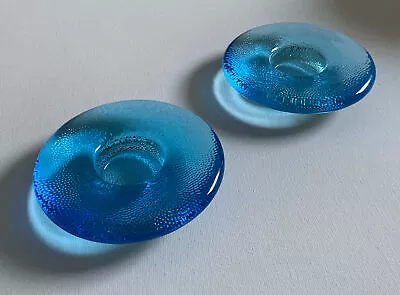 Buy Iittala Finland Napi Candle Holders /Tea Light Holders X2 Blue Art Glass 12cmsD • 45£