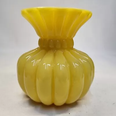 Buy Vintage Cadmium Glass Vase Small Yellow Impressed Glows Pink Under UV • 45.99£